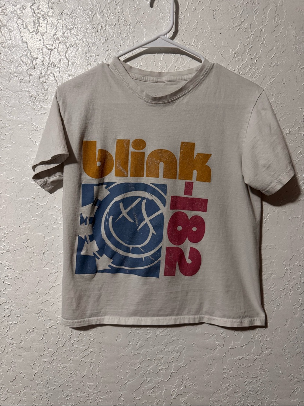 Blink 182 Band White Cropped Tee Short Sleeve T Shirt Size S